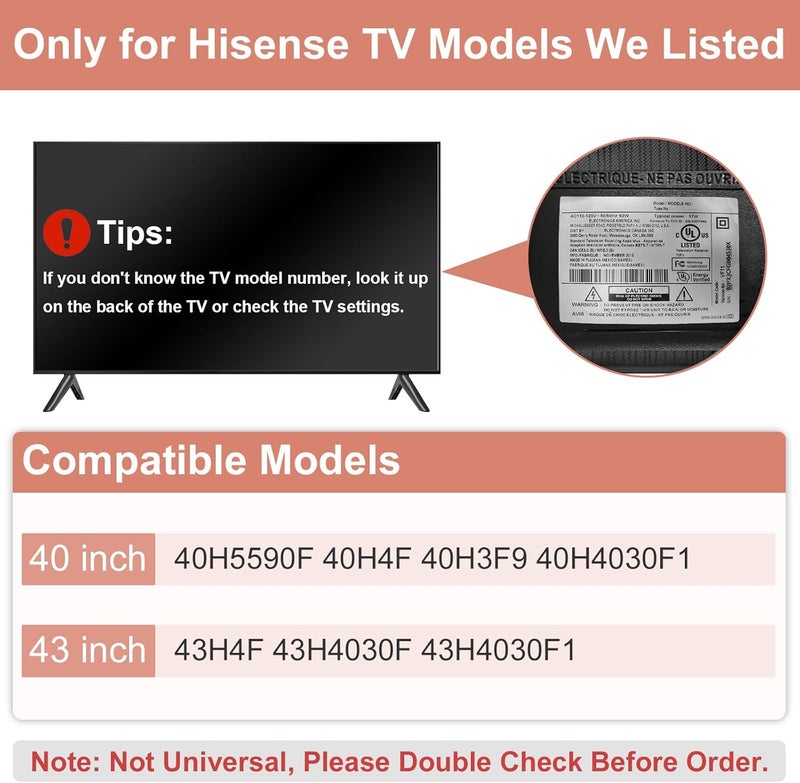 Maozhren TV Stand for Hisense TV Legs, Only for Hisense 40" 43" TV 40H5590F 40H4F 40H3F9 40H4030F1 43H4F 43H4030F 43H4030F1 TV Stand with Screws Set, Easy to Install, Black - Image 3